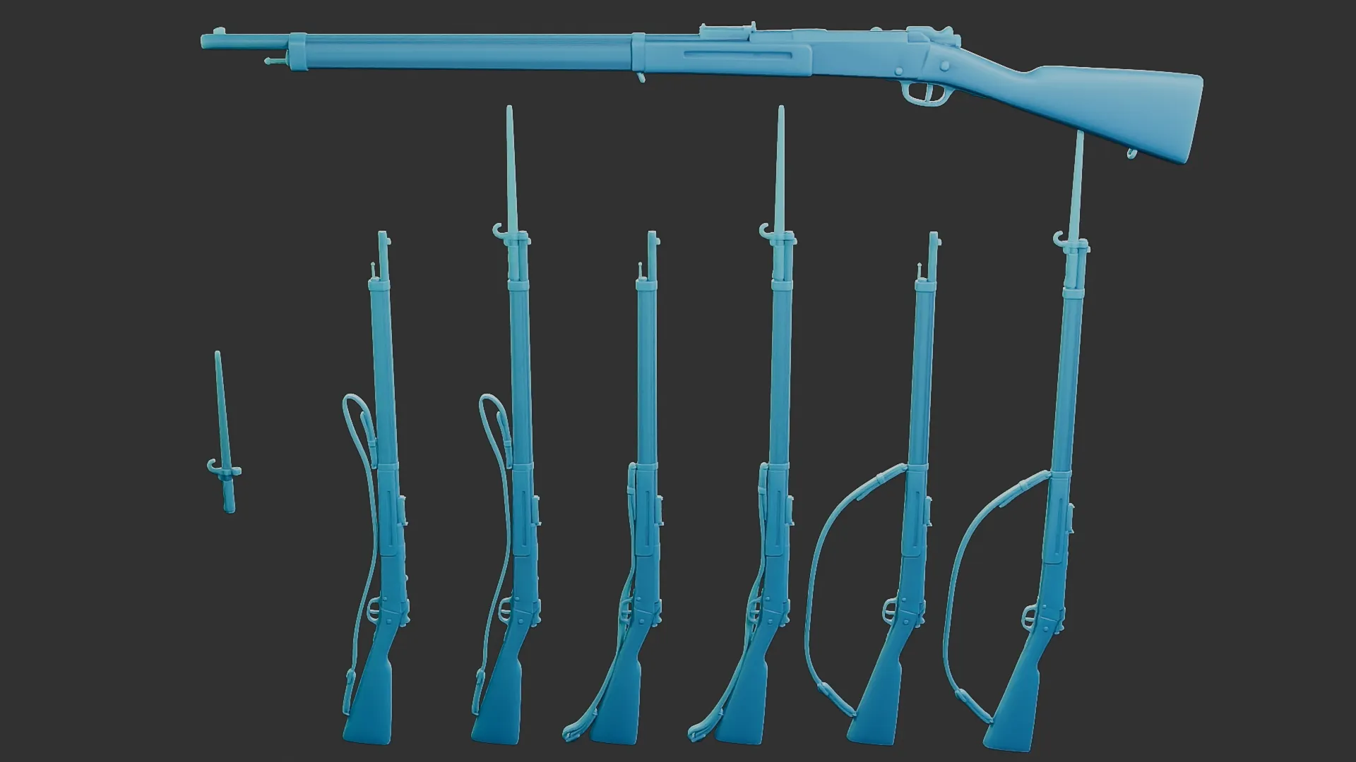 Free French Lebel 1886 WW1 Rifle 3D Print Model .c4d .max .obj .3ds .fbx .stl .blend 