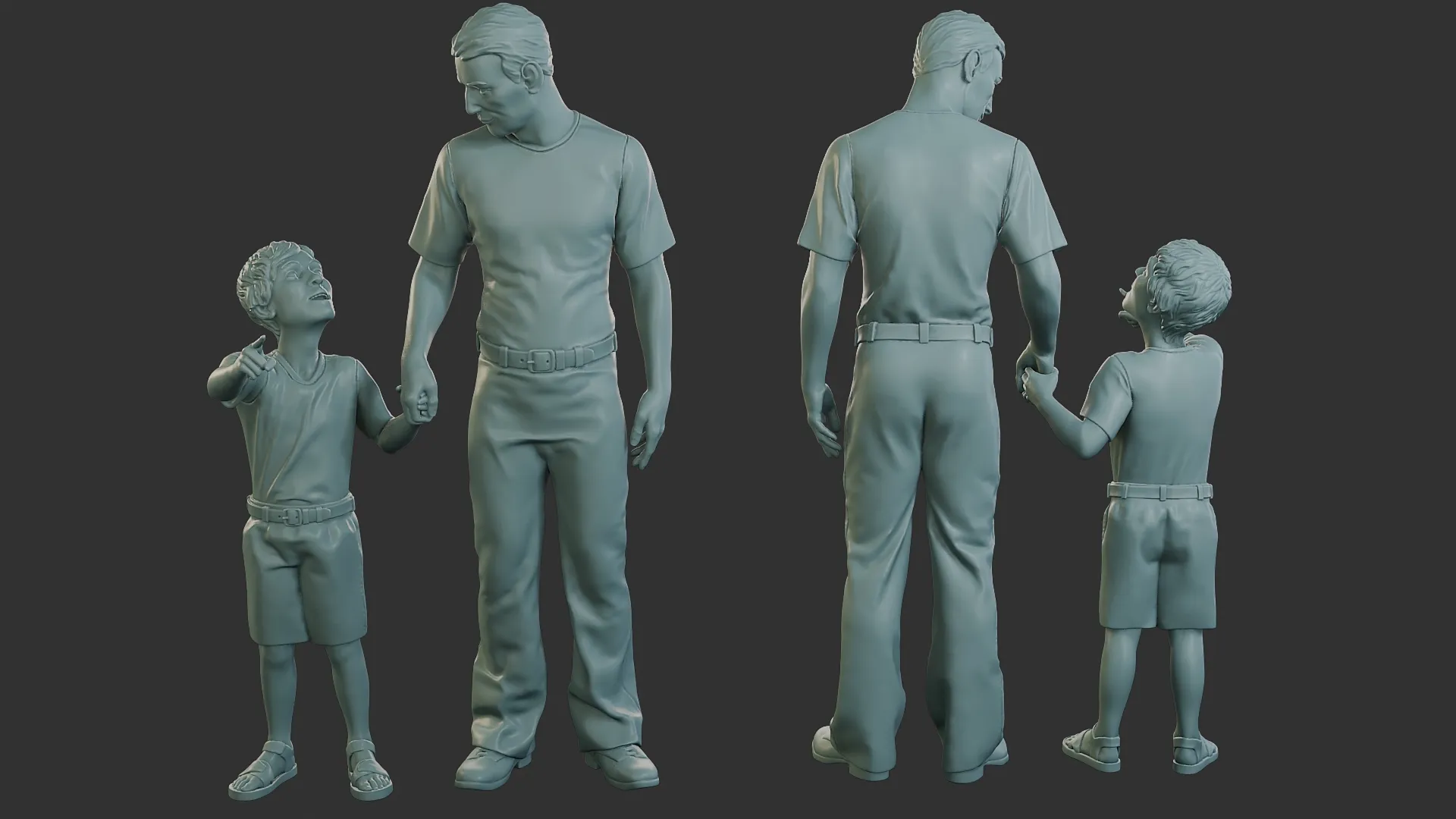 Street Father Son 001 3D Print Model .c4d .max .obj .3ds .fbx .stl .blend 