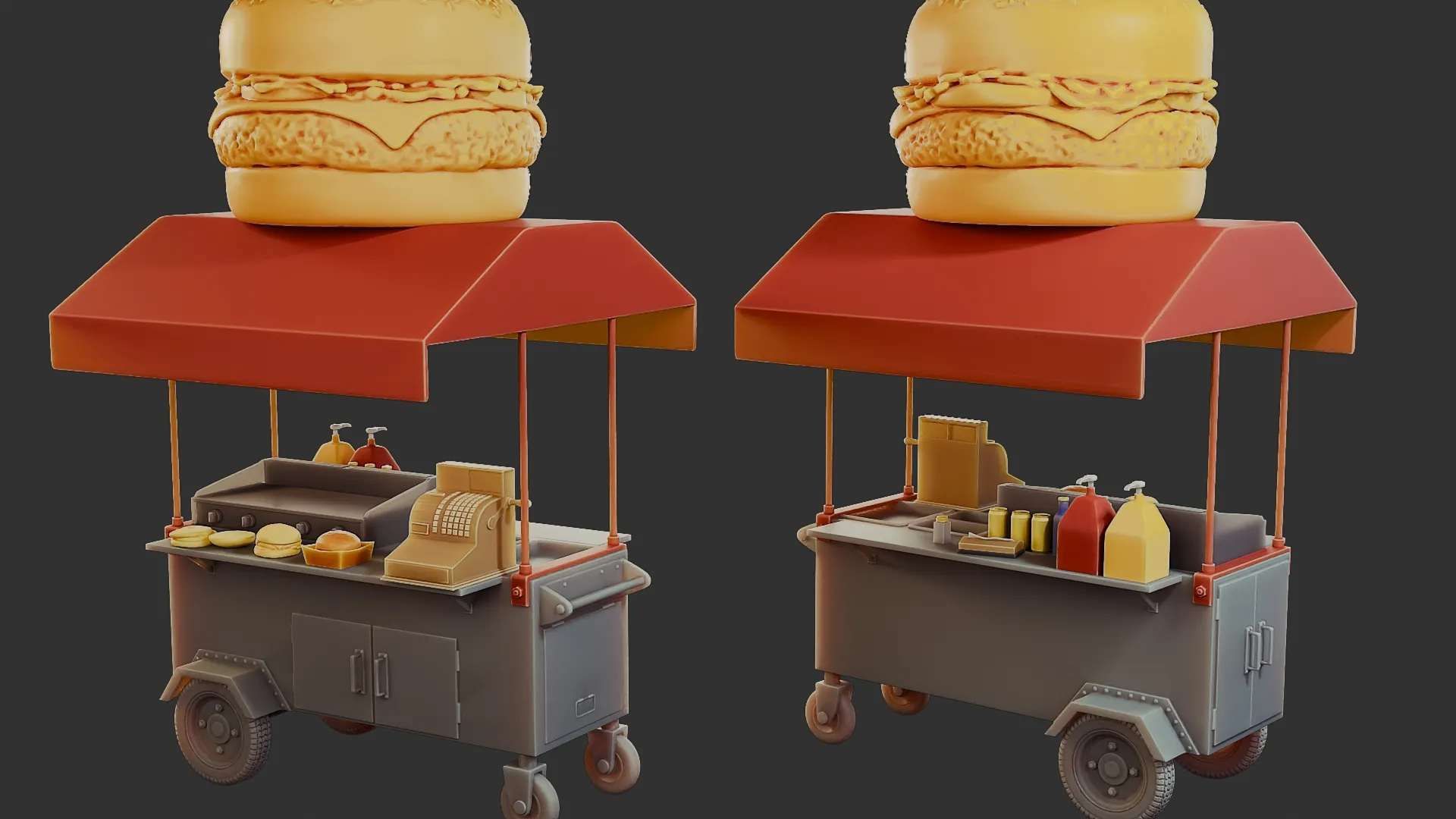 Hamburguer Street Cart 3D Print Model .c4d .max .obj .3ds .fbx .stl .blend 