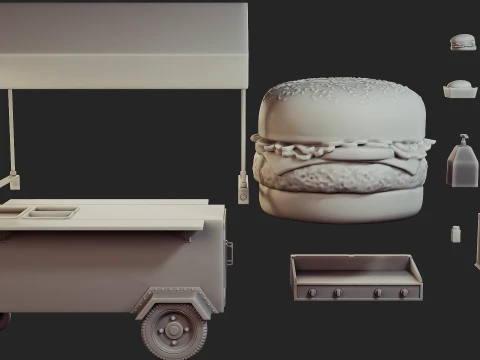 Hamburguer Street Cart 3D Print Model