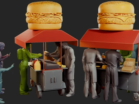 Hamburguer Street Cart Diorama Pack Model Cetak 3D