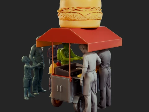 Hamburguer Street Cart Diorama Pack 3D Print Model