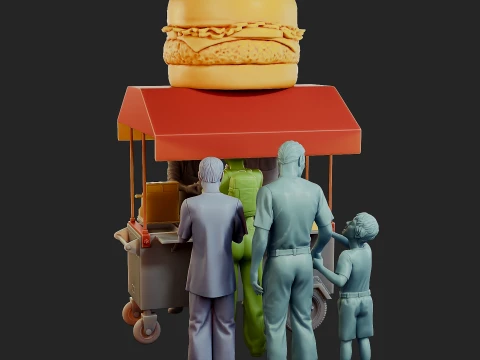 Hamburguer Street Cart Diorama Pack 3D Print Model