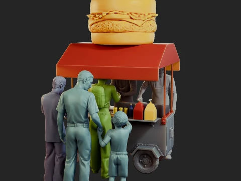 Hamburguer Street Cart Diorama Pack 3D Print Model