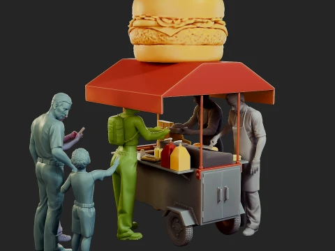 Hamburguer Street Cart Diorama Pack 3D Print Model