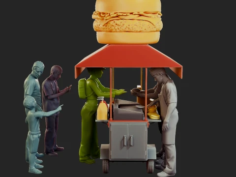 Hamburguer Street Cart Diorama Pack 3D Print Model