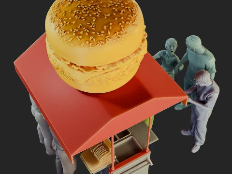 Hamburguer Street Cart Diorama Pack 3D Print Model