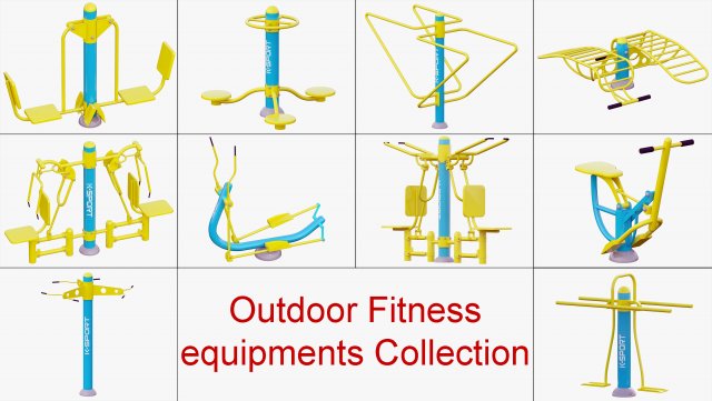 outdoor fitness equipments collection Modelo 3D .c4d .max .obj .3ds .fbx .stl .blend 