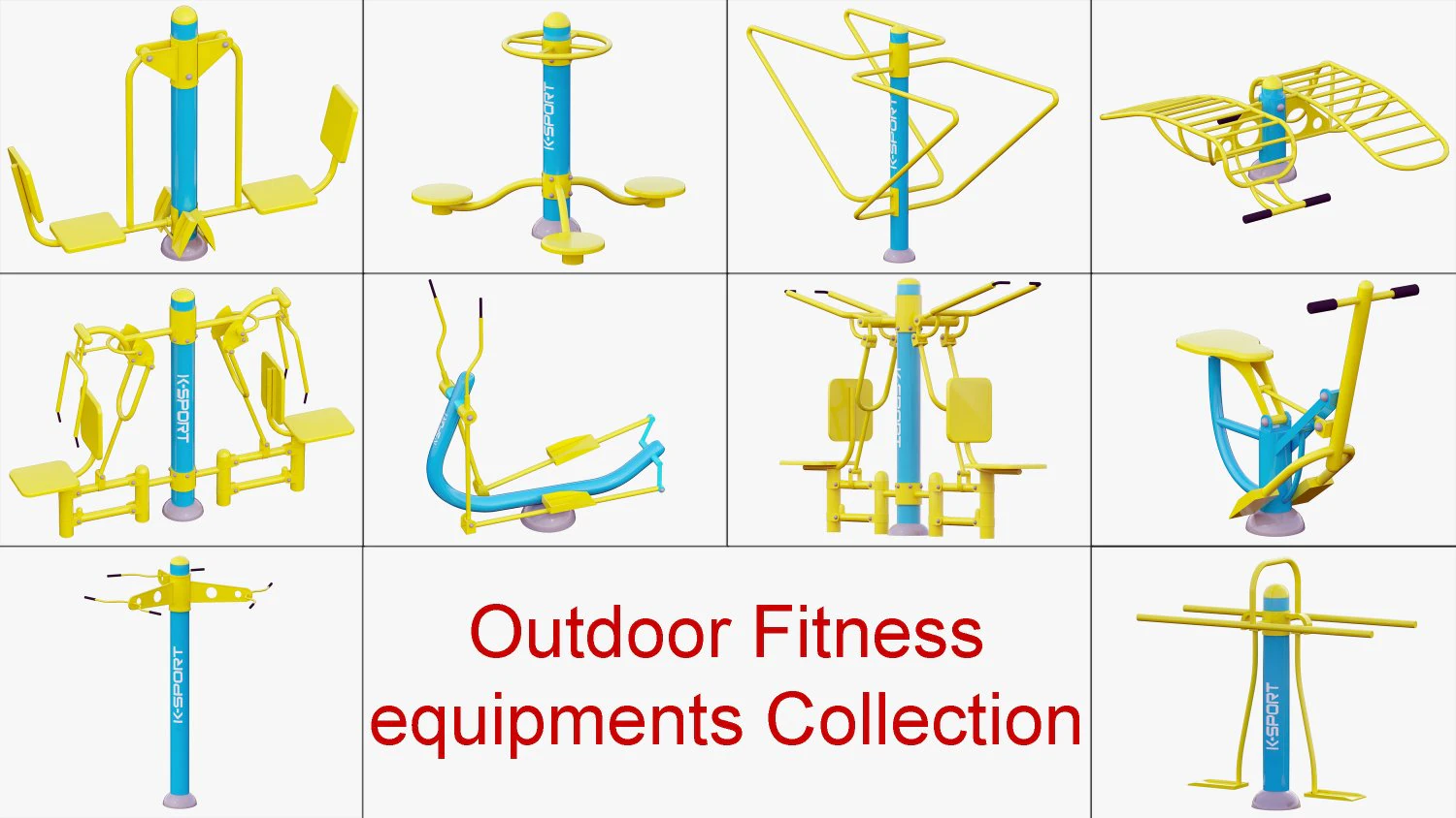 outdoor fitness equipments collection 3D Model .c4d .max .obj .3ds .fbx .stl .blend 