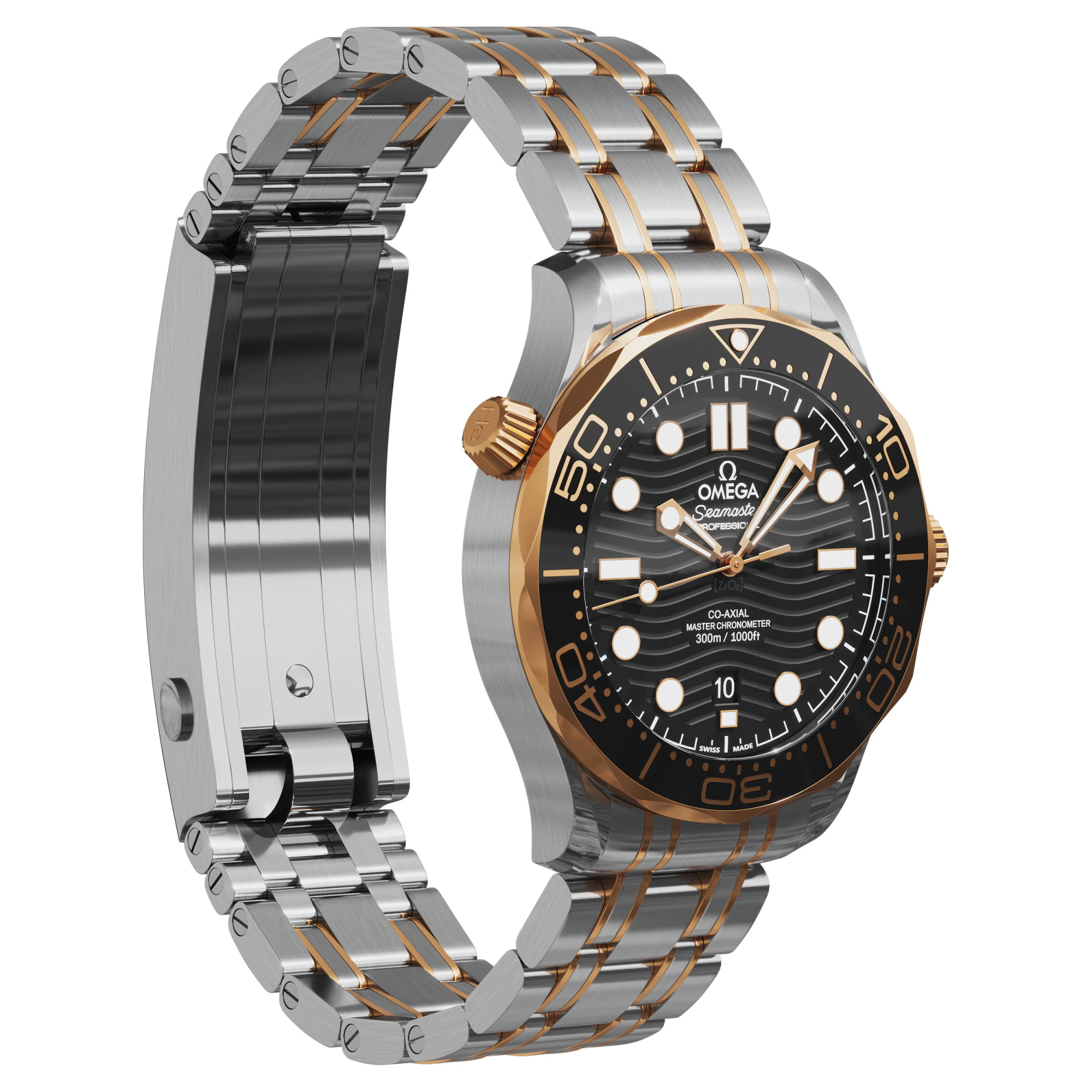 Omega Seamaster Diver 300M gold on steel 3D Model .c4d .max .obj .3ds .fbx .stl .blend 