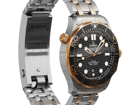 Omega Seamaster Diver 300M gold on steel 3D 模型