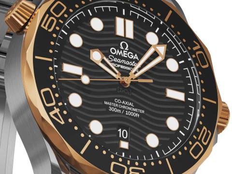 Omega Seamaster Diver 300M gold on steel 3D Model