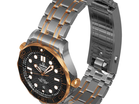 Omega Seamaster Diver 300M gold on steel 3D Model