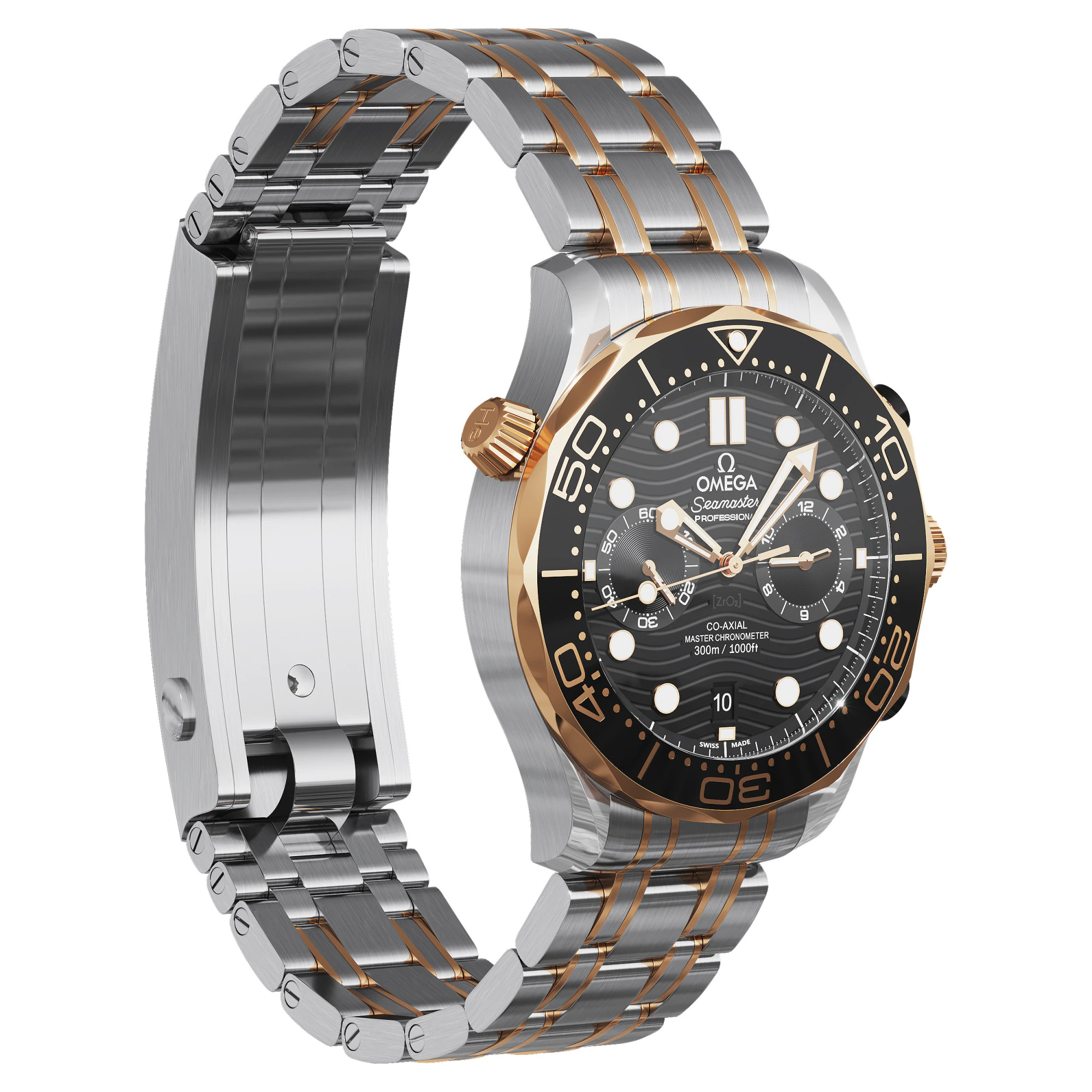 Omega Seamaster Diver 300M 44mm gold on steel 3D Model .c4d .max .obj .3ds .fbx .stl .blend 