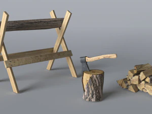 wood axe set low-poly 3D Model