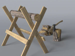 wood axe set low-poly 3D Model