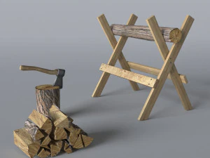 wood axe set low-poly 3D Model