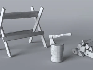 wood axe set low-poly 3D Model