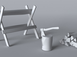 wood axe set low-poly 3D Model