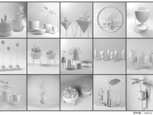 pot and plant collection Model 3D
