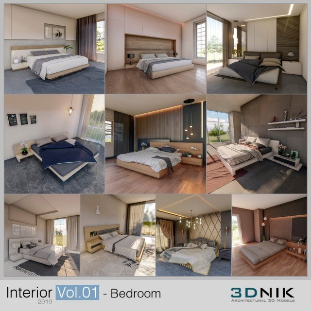 3dnik interior vol 01 - bedroom Modelo 3D .c4d .max .obj .3ds .fbx .stl .blend 