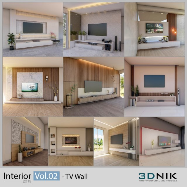 3dnik interior vol 02 tv wall 3D Model .c4d .max .obj .3ds .fbx .stl .blend 