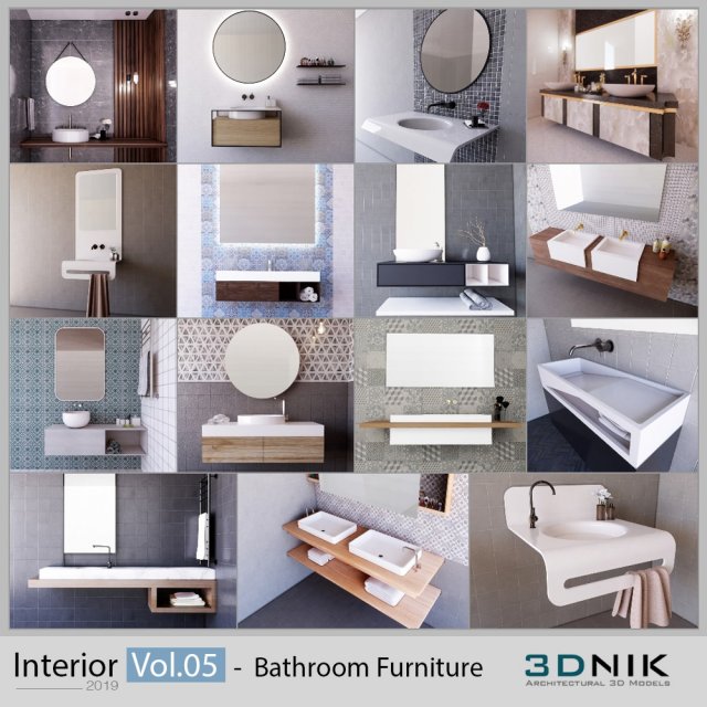 3dnik interior vol 05 - 15 bathroom furnitures 3D Model .c4d .max .obj .3ds .fbx .stl .blend
