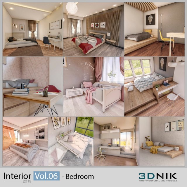 3dnik interior vol 06 - 10 bedrooms 3D Model .c4d .max .obj .3ds .fbx .stl .blend 