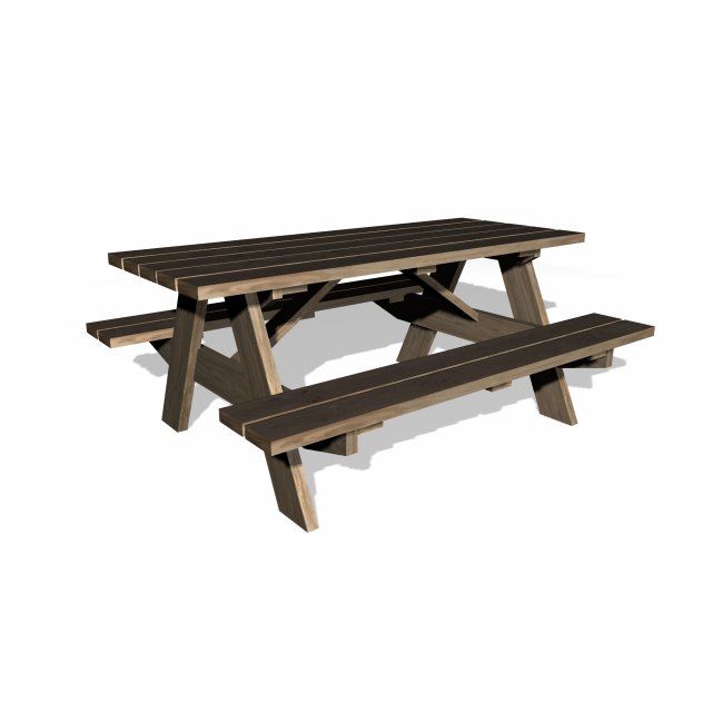 old wooden picnic table Model 3D .c4d .max .obj .3ds .fbx .stl .blend 