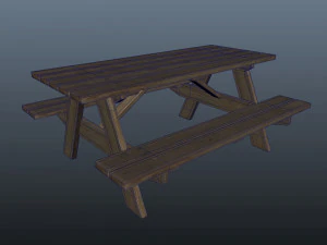 old wooden picnic table 3D Model