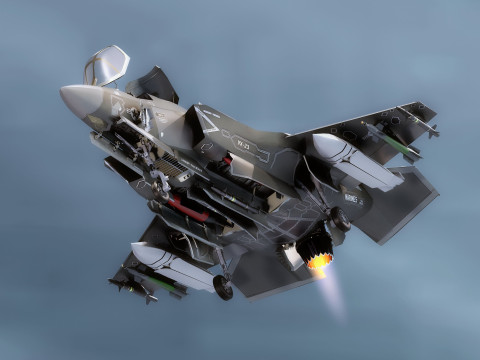 F-35B Lightning II - Uitgerust met cockpit met hoge resolutie 3D Model