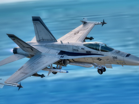 F 18 Hornet - 带驾驶舱 - 完全装备 - 可更换的贴花和文字 3D 模型