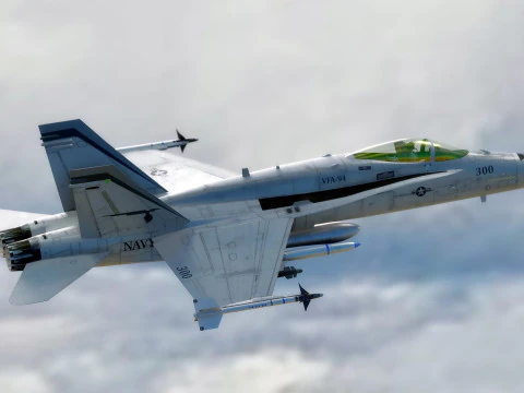 F18 Hornet - With Cocpit - Fully Rigged - Changeable decal and text 3D Model
