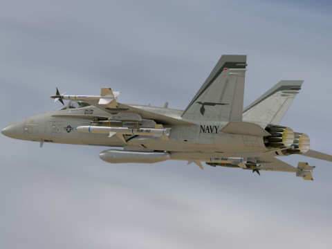 F 18 Hornet – z kokpitem – z pełnym osprzętem – wymienna naklejka i tekst Model 3D