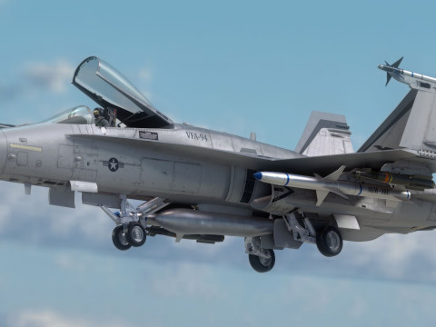 F 18 Hornet – z kokpitem – z pełnym osprzętem – wymienna naklejka i tekst Model 3D