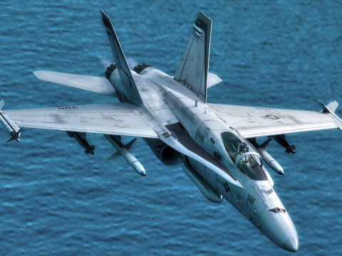 F 18 Hornet – z kokpitem – z pełnym osprzętem – wymienna naklejka i tekst Model 3D