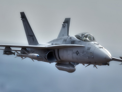 F 18 Hornet – z kokpitem – z pełnym osprzętem – wymienna naklejka i tekst Model 3D