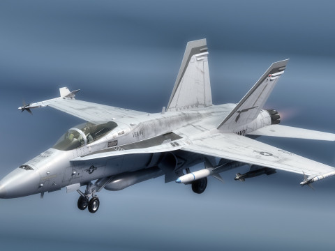 F 18 Hornet – z kokpitem – z pełnym osprzętem – wymienna naklejka i tekst Model 3D