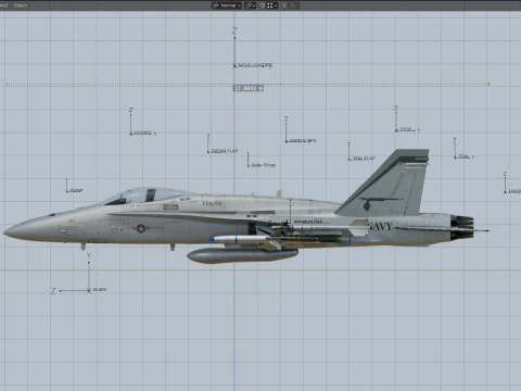 F18 Hornet - With Cocpit - Fully Rigged - Changeable decal and text 3D Model