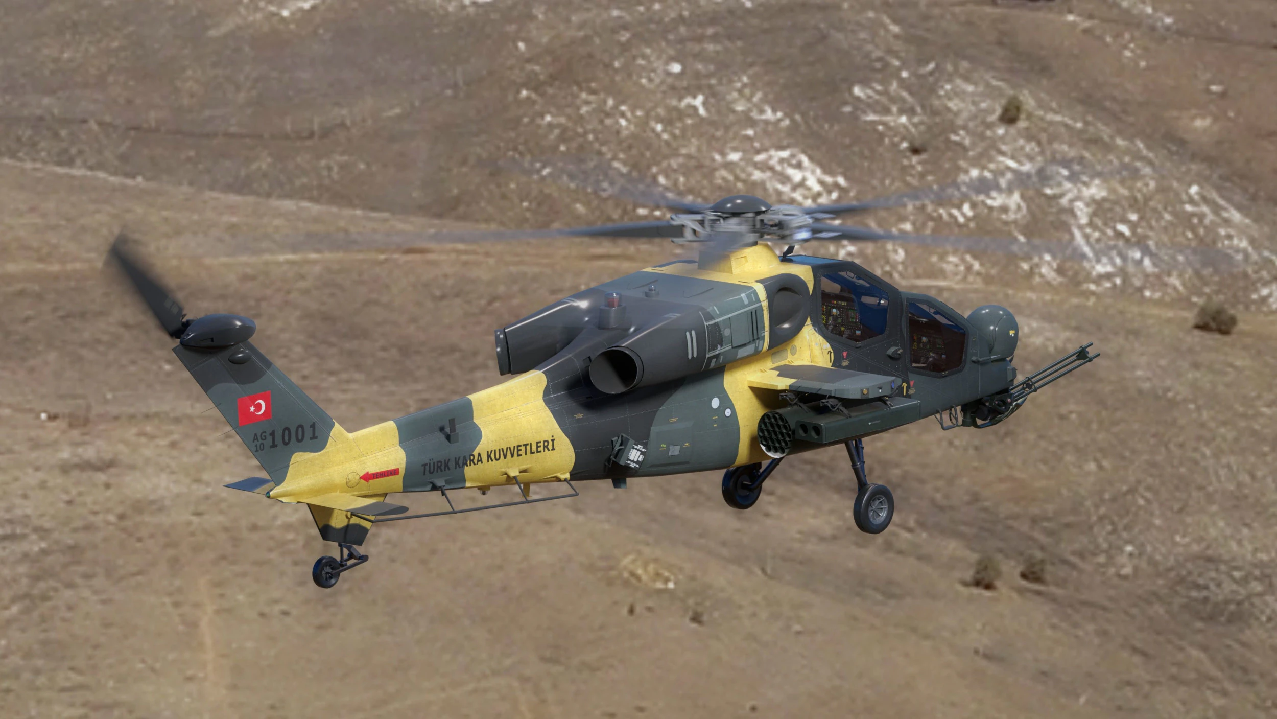 Atak T129 Helicopter-Rigged - with Cocpit-Changeable decal-text 3D Model .c4d .max .obj .3ds .fbx .stl .blend 