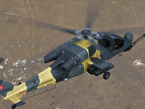 Atak T129 Helicopter-Rigged - with Cocpit-Changeable decal-text Modelo 3D