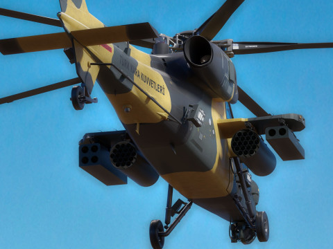 Atak T129 Helicopter-Rigged - with Cocpit-Changeable decal-text Modelo 3D