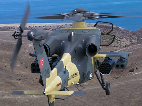 Atak T129 Helicopter-Rigged - with Cocpit-Changeable decal-text Modelo 3D