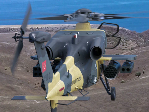Atak T129 Helicopter-Rigged - with Cocpit-Changeable decal-text 3D Model