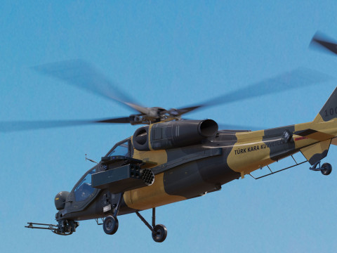 Atak T129 Helicopter-Rigged - with Cocpit-Changeable decal-text Modelo 3D