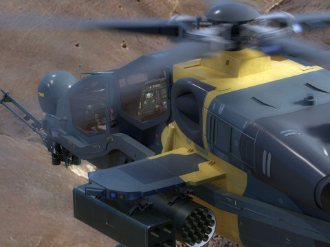 Atak T129 Helicopter-Rigged - with Cocpit-Changeable decal-text Modelo 3D