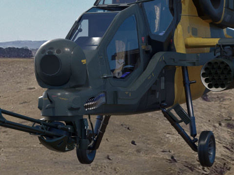 Atak T129 Helicopter-Rigged - with Cocpit-Changeable decal-text Modelo 3D