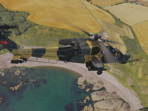 Atak T129 Helicopter-Rigged - with Cocpit-Changeable decal-text 3D Model