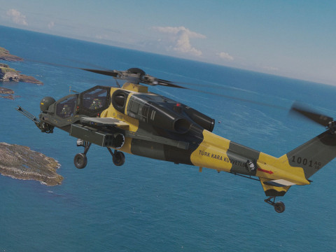 Atak T129 Helicopter-Rigged - with Cocpit-Changeable decal-text Modelo 3D