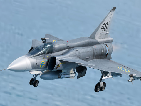 Saab 37 Viggen with High Resolution Cocpit - Multiple Decals 3D Model